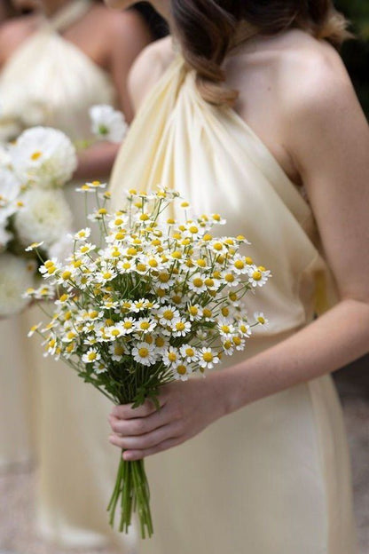 Yellow A Line Halter Satin Open Back Long Prom Dress Bridesmaid Dress SH2614
