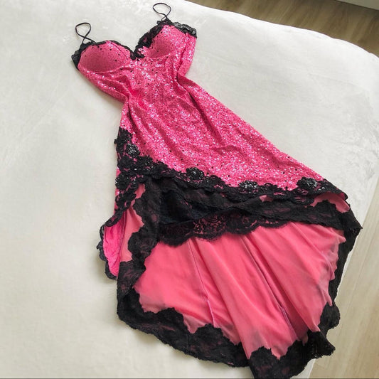 Pink Glitter Lace Spaghetti Strap Short Chiffon Sequin Homecoming Dress Party Gown gh5007