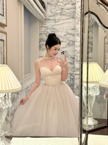 Princess A Line Spaghetti Strap White Tulle Birthday Dress Party Dress SH3400