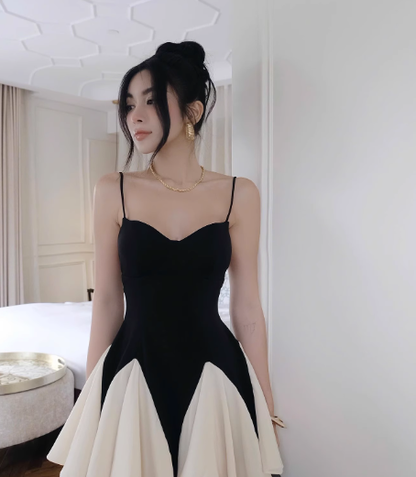 Cute A Line Spaghetti Strap White Black Satin Short Homecoming Dress Cocktail Dress SH3111