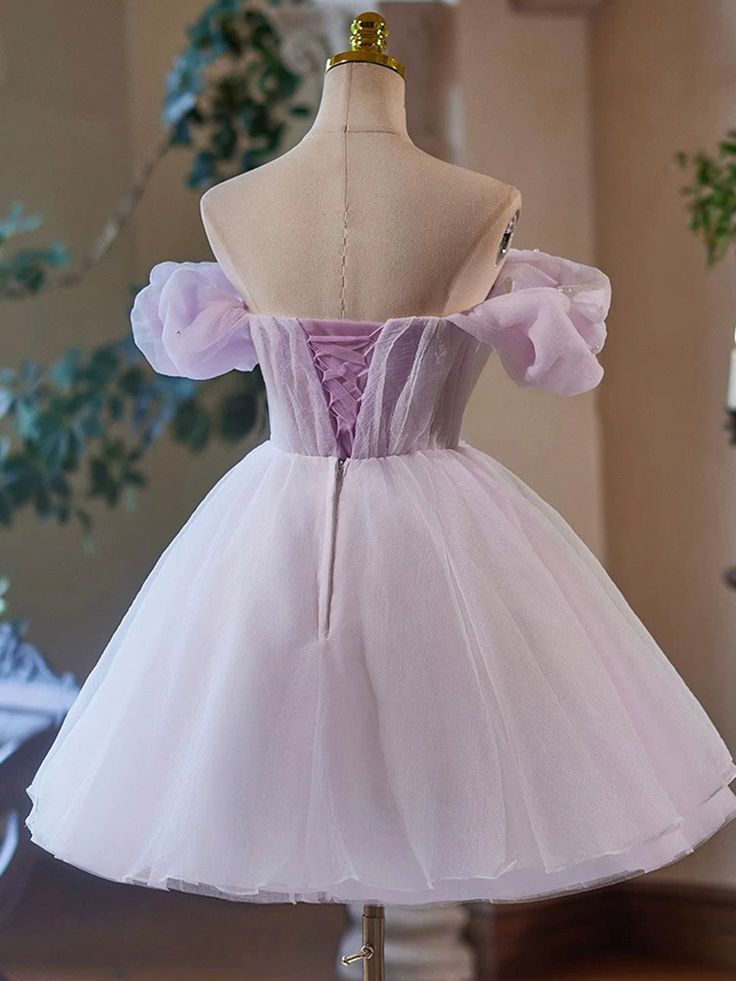 Vintage Light Purple Design A-line Off-the-shoulder Homecoming Dress TP3411