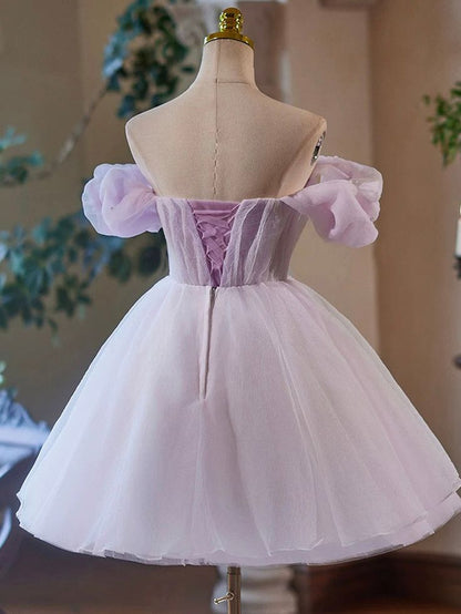 Vintage Light Purple Design A-line Off-the-shoulder Homecoming Dress TP3411