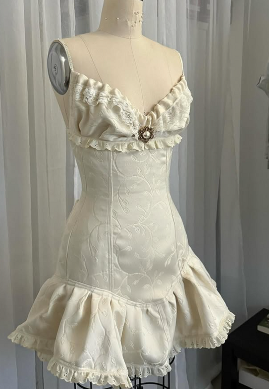 Vintage Beige Spaghetti Strap A-line Satin Lace-up Short Party Dresses Homecoming Dress TP3775