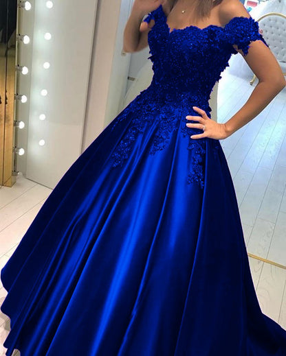 Elegantes vestidos de fiesta con escote en V, hombros descubiertos, encaje y cuentas, vestidos de noche largos hasta el suelo