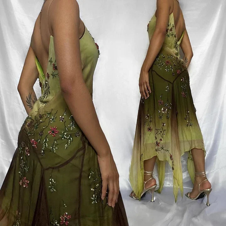 Green fashion gradient exquisite beaded long chiffon prom dress, evening dress, party dress gh3512