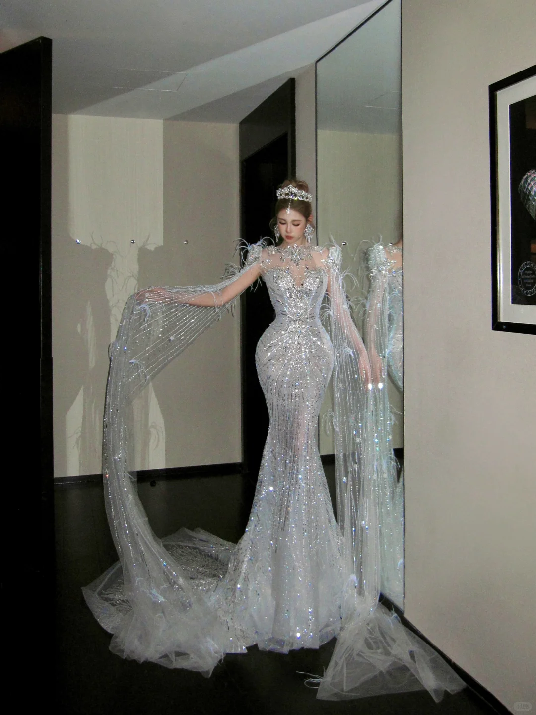 Elegante vestido de novia de corte sirena con lentejuelas plateadas y brillantes, vestido de fiesta, vestido de noche TP4236
