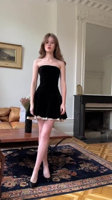 Sexy Black A Line Strapless Velvet Homecoming Dress Cocktail Dress Outfits SH3916
