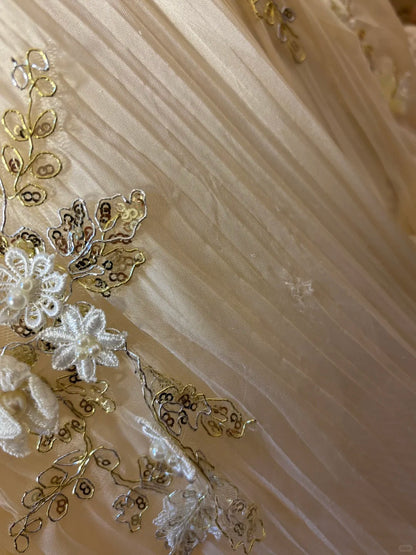 Yellow floral beaded long tulle ball gown evening gown adult gown wedding dress gh4572