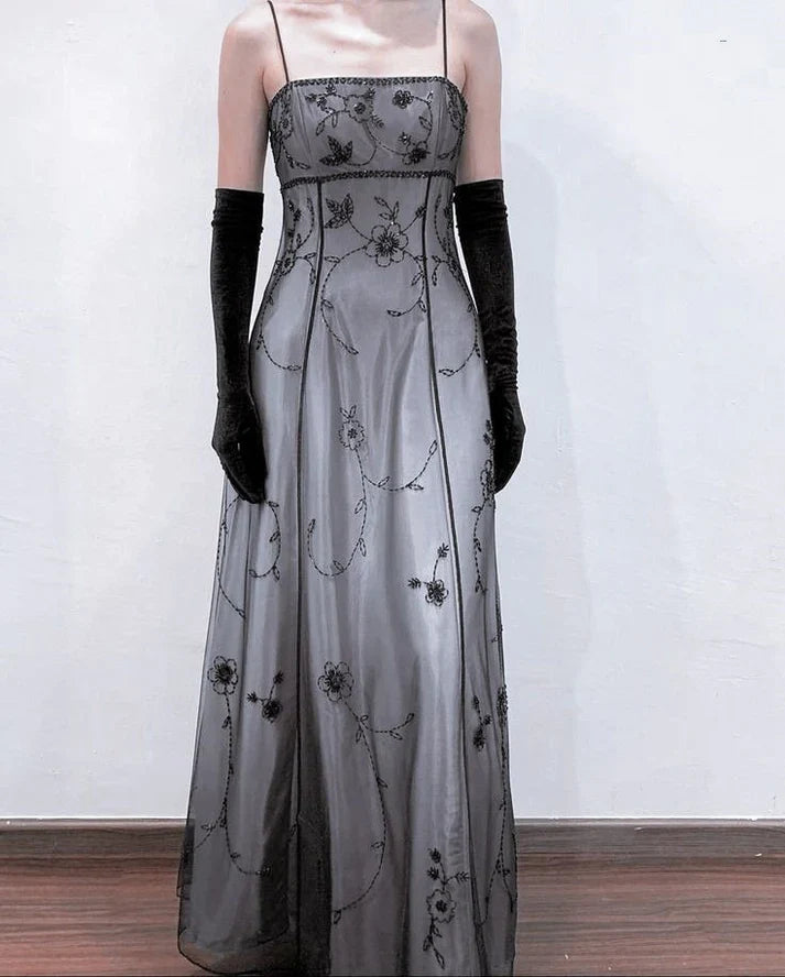 Grey Delicate Beaded Long Tulle Elegant Ball Gown Evening Dress Formal Birthday Party Dress Prom Dress gh3612