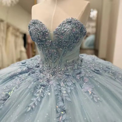 Vestido de quinceañera azul claro de encaje, vestidos de 15 años para fiesta de cumpleaños, vestidos de princesa para baile