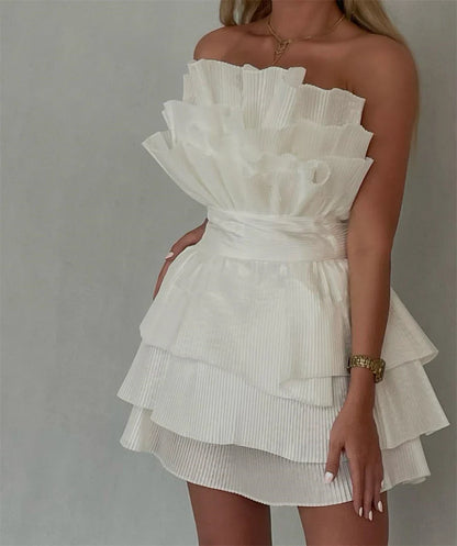 A line Strapless Tiered Short Homecoming Dress Party Gown    fg8078
