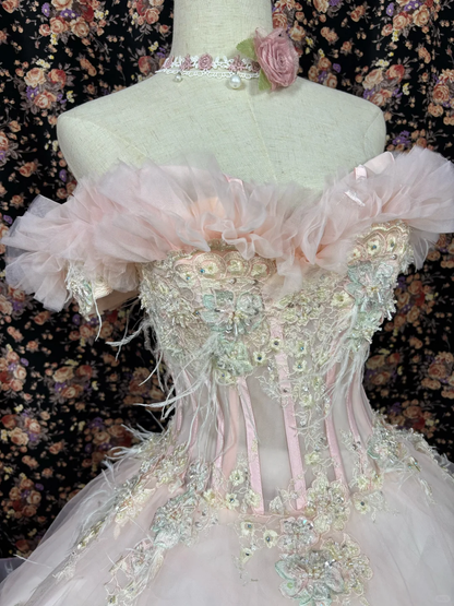Vestido de noche vintage de quinceañera con escote corazón, hombros descubiertos, tul y cuentas, TP4266