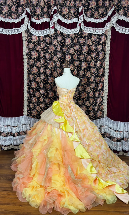 Hermoso vestido floral de quinceañera, sin tirantes, corte A, largo hasta el suelo, para fiesta de cumpleaños, noche, baile, TP4383