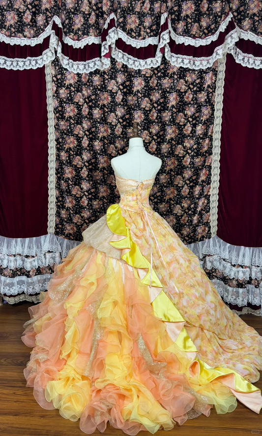 Hermoso vestido floral de quinceañera, sin tirantes, corte A, largo hasta el suelo, para fiesta de cumpleaños, noche, baile, TP4383