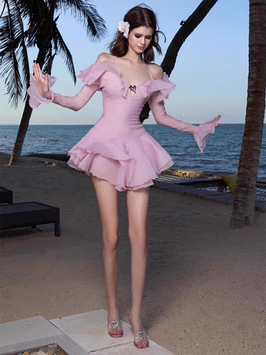 Simple Fashion Pink Off-the-shoulder Design A-line Party Dresses Homecoming Dresses, TP3837