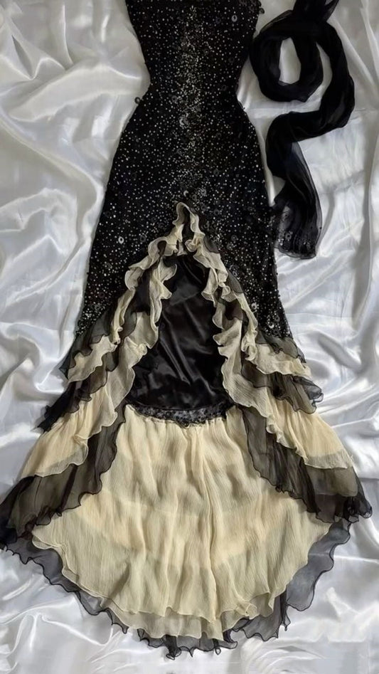 Black Sparkly Elegant Ruffled Tulle Long Sequin Ball Gown Prom Dress Evening Gown Party Dress gh3141