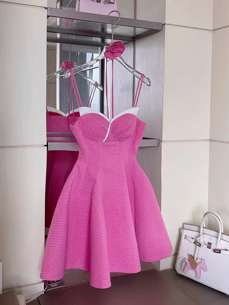 Nuevos vestidos de fiesta de corte A con escote en forma de corazón y tirantes finos, color rosa, para regreso a casa, TP3836
