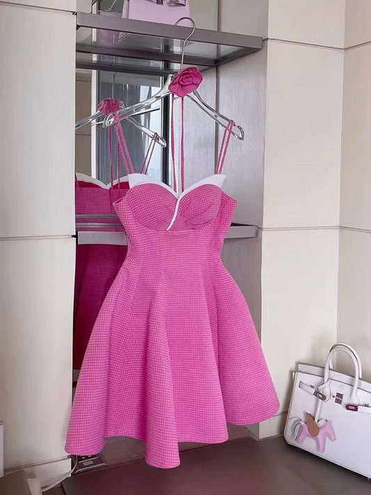 New Fashion Rose Pink Sweetheart Spaghetti Strap Design A-line Party Dresses Homecoming Dresses, TP3836
