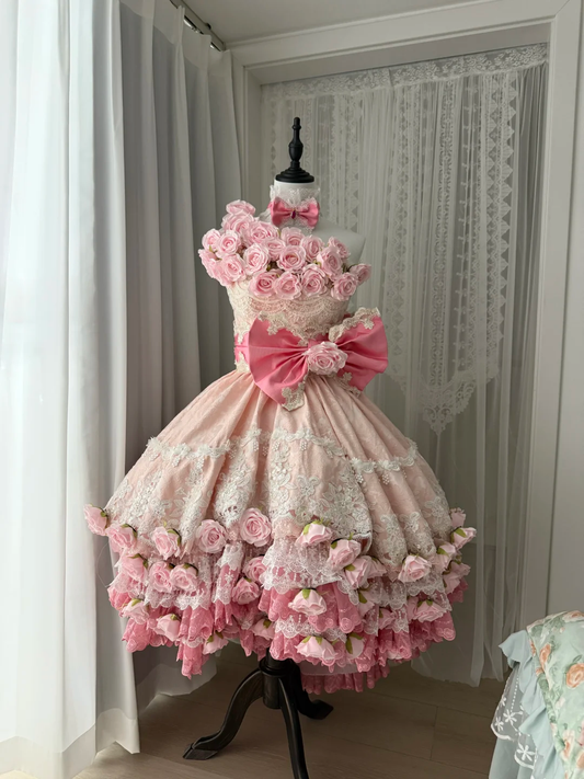 Vintage Pink 3D Floral Lace A-Line Design Tiered Party Dress Homecoming Dress TP4239