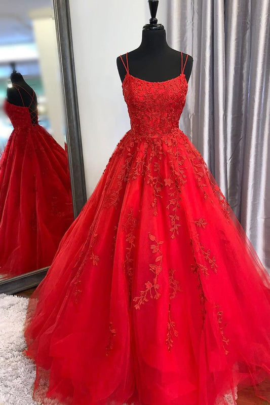 Vestido de fiesta largo con tirantes de princesa y apliques de encaje, vestidos de noche