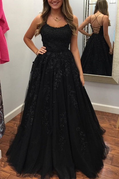 Vestido de fiesta largo con tirantes de princesa y apliques de encaje, vestidos de noche