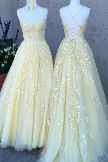 Vestido de fiesta largo con tirantes de princesa y apliques de encaje, vestidos de noche