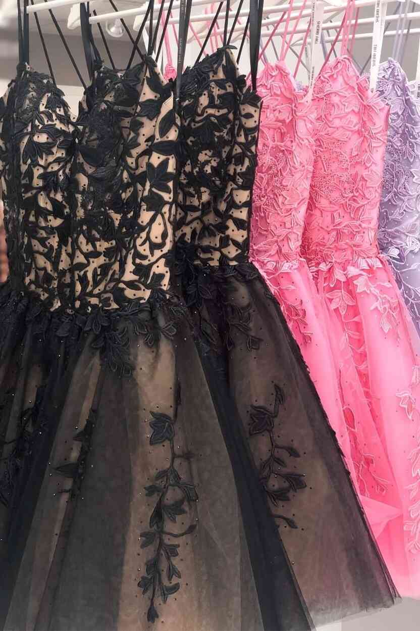 Vestido de fiesta corto de corte A con apliques de encaje, vestidos semiformales
