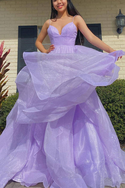 Vestido de fiesta largo con capas de princesa lavanda, vestidos para fiestas, eventos y cumpleaños.