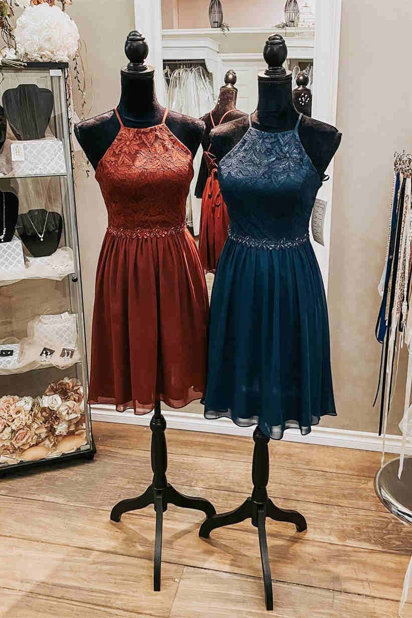 Elegantes vestidos de cóctel con cuello halter de encaje verde azulado, elegantes vestidos cortos de fiesta