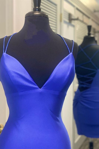 Vestido de fiesta corto azul rey ajustado con tirantes finos Vestido de cóctel