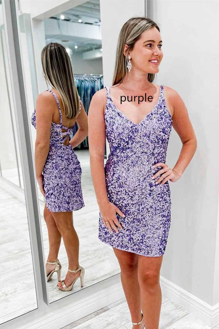 Vestido corto ajustado de fiesta con lentejuelas color vino tinto para regreso a casa