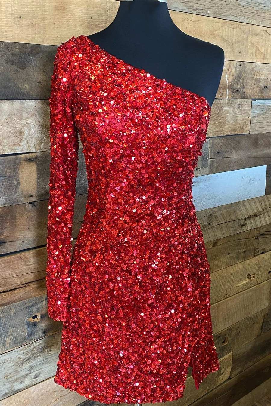 Mint Green Sequins One-shoulder Long Sleeve Party Dress, Sparkly Graduation Dresses GM585