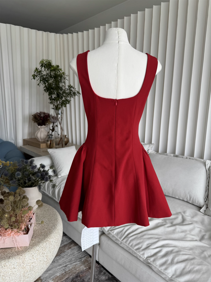 Vintage Burgundy Ruffled Hem Design A-line Party Dress Homecoming Dress TP3858