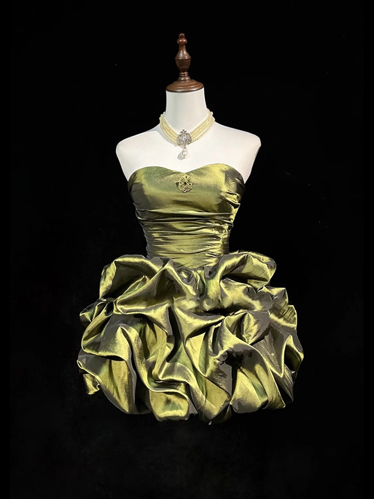 Vestido vintage de fiesta con escote en forma de corazón, corte A, sin tirantes y volantes, vestido de cóctel corto TP4609