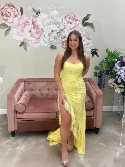 Vestido largo de tul con tirantes finos, color amarillo, estilo sirena, TP1852