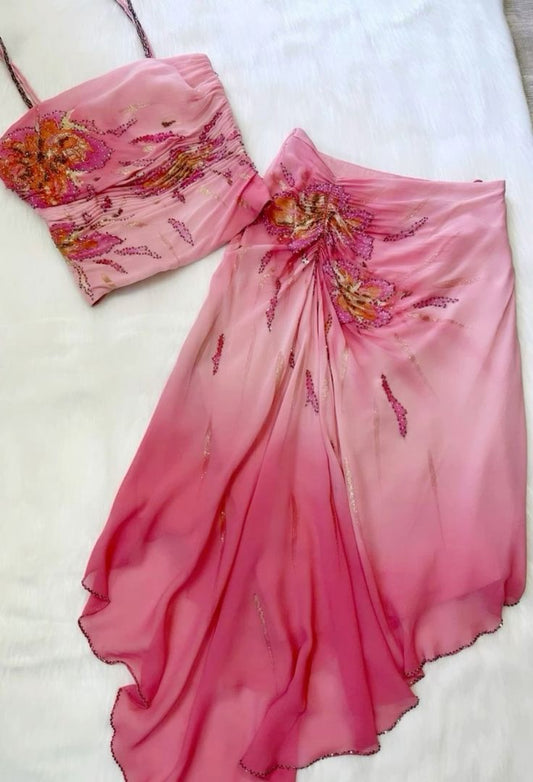 (out of stock)Pink Gorgeous Exquisite Beaded Spaghetti Strap Long Chiffon Elegant Suit Ball Gown Evening Dress Party Dress Prom Dress gh3180