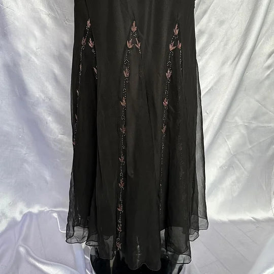 Fairytale Black Vintage Floral Chiffon Long Chiffon Elegant Ball Gown Evening Dress Birthday Party Dress gh4271