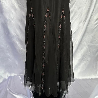 Fairytale Black Vintage Floral Chiffon Long Chiffon Elegant Ball Gown Evening Dress Birthday Party Dress gh4271