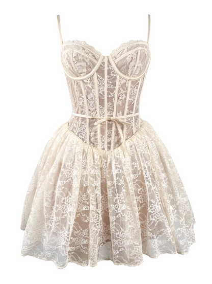 Vintage White Lace Embroidery Spaghetti Strap Design A-line Party Dress Homecoming Dress TP3857