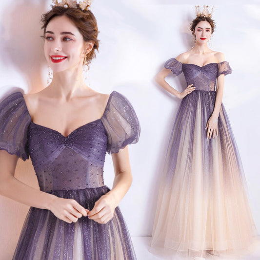 Purple tulle long A line prom dress evening dress  8771