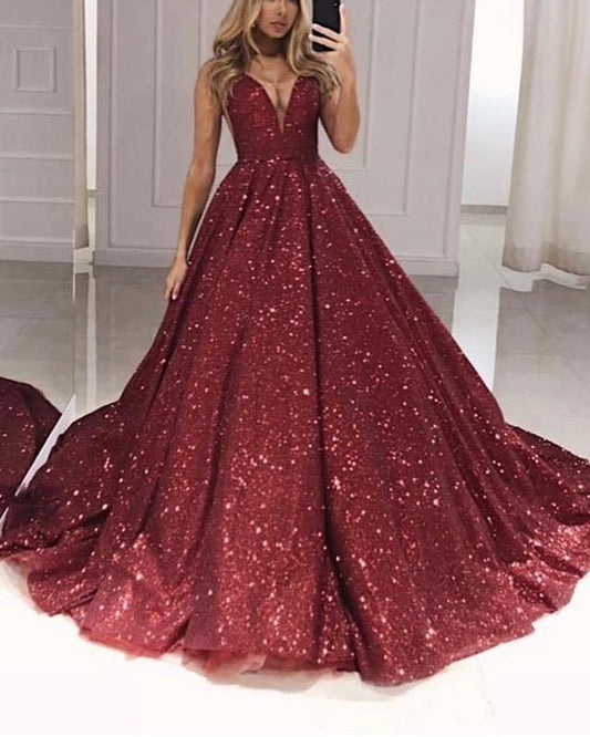 Vestidos de fiesta con escote en V pronunciado y lentejuelas