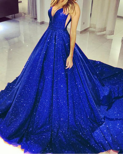 Vestidos de fiesta con escote en V pronunciado y lentejuelas