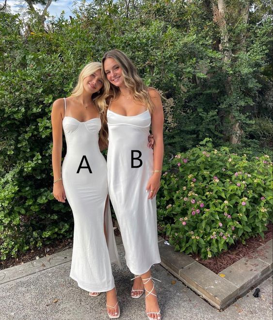 Vestidos de fiesta blancos sencillos con tirantes finos, trajes formales blancos