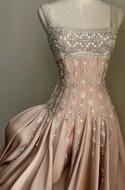 shopuniqlos-Pink Gorgeous Exquisite Beaded Short Satin Homecoming Dress Birthday Dress gh5306