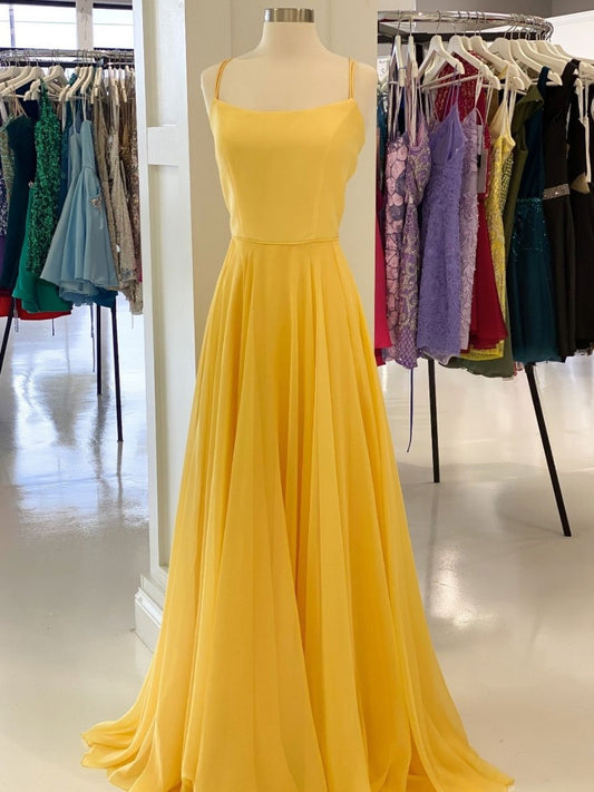 Vestido de fiesta largo de gasa amarilla sencilla, vestido formal amarillo