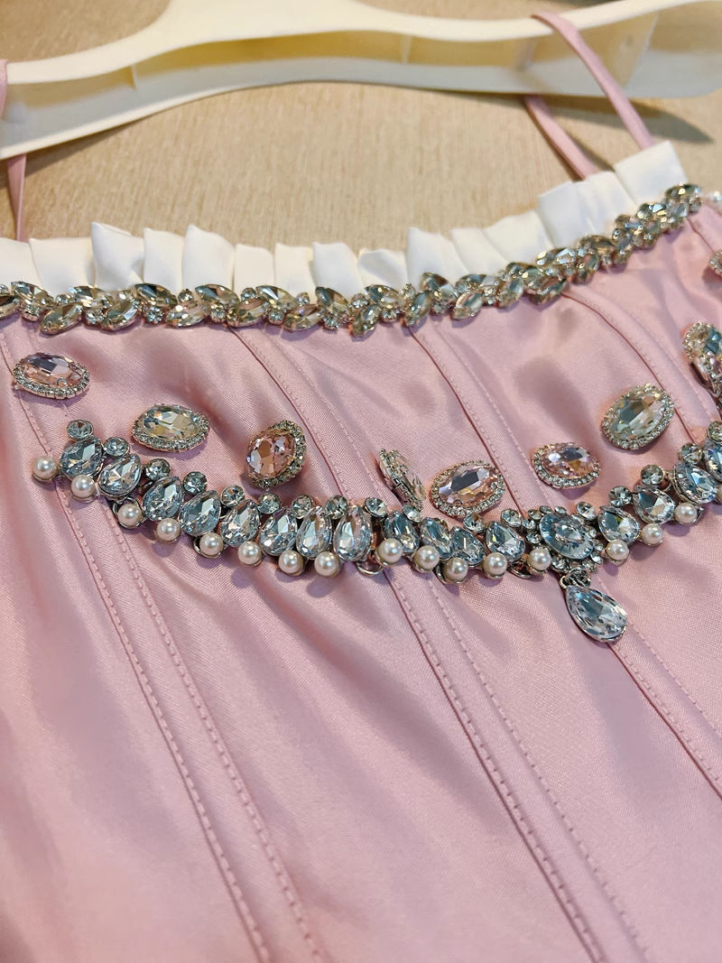 Chic Pink Spaghetti Strap Beading A-line V-neck Party Dresses Homecoming Dresses, TP3795