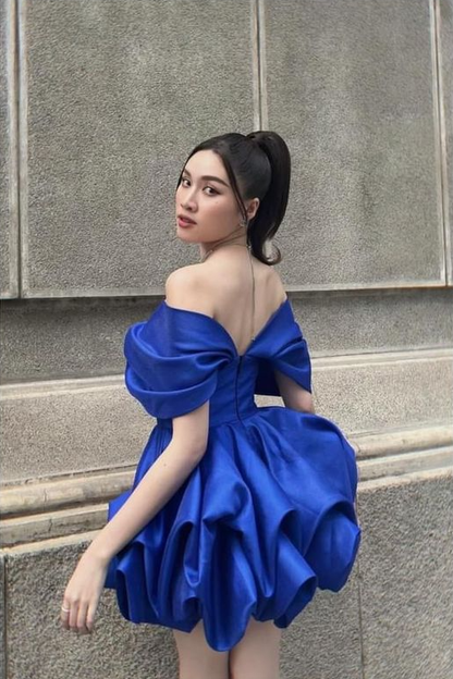 Unique Blue Off The Shoulder Homecoming Dresses SH640