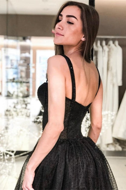 Sweetheart Straps Black Tea Length Prom Dress Short Homecoming Dress GP395