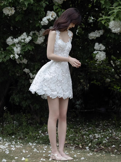 Retro White Appliqued Sleeveless Design A-line Party Dress Homecoming Dresses TP3946