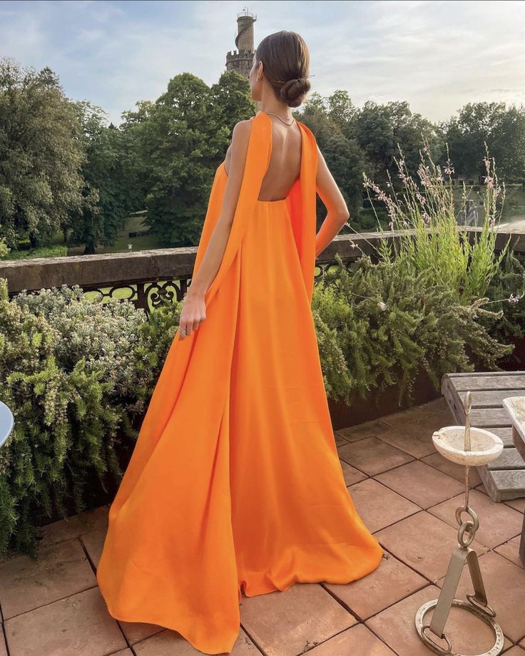 Orange Elegant Flowing A-Line Off Shoulder satin Long Ball Gown Evening Dress Wedding Guest Party Dress gh3093